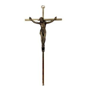 VTG Brass Metal Inri Crucifix Cross w/ Jesus Christ Religious Wall Hanging Decor